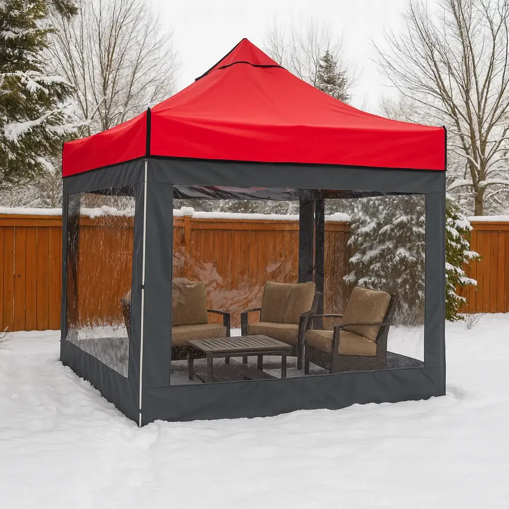 Portatif Katlanır Çadır (Şeffaf Gri Kırmızı) 3x3 m.