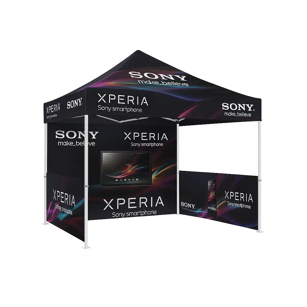 Baskılı Aura Gazebo Çadır 3x3 m. (2 Yarım + 1 Tam Duvarlı)