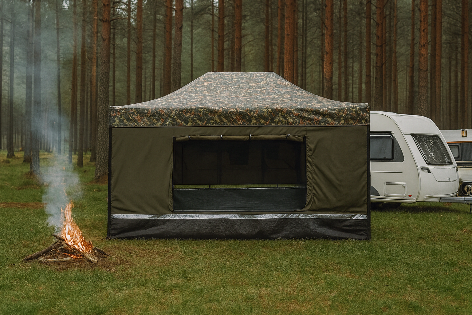 Karavan Çadırı Kış Bahçeşi 3x6 Kamuflaj Haki Yeşil