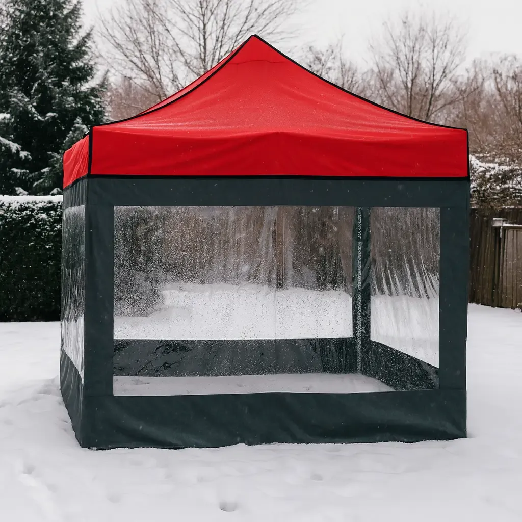 Portatif Katlanır Çadır (Şeffaf Gri Kırmızı) 3x4,5 m.